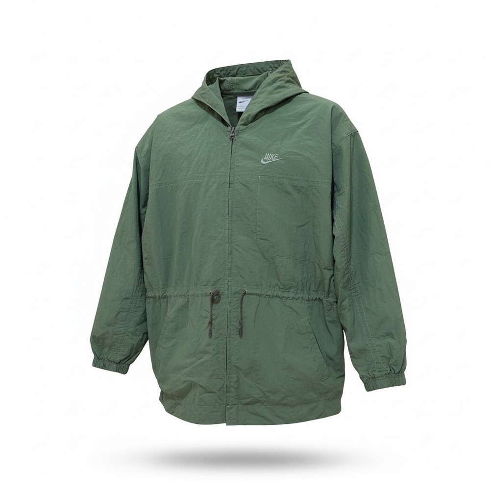 Vintage Nike Windbreaker Jacket Green Hooded Full Zip Mens M Swoosh‎